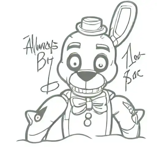 the inscription "I always come back" with an animatronic Bonnie from the game fnaf tattoo design idea