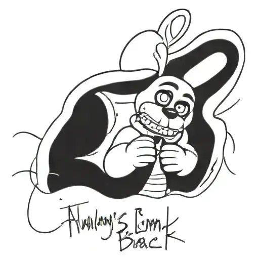 the inscription "I always come back" with an animatronic Bonnie from the game fnaf tattoo design idea