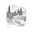 A 4RUNNER driving through a rugged mountain landscape tattoo design idea