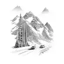 A 4RUNNER driving through a rugged mountain landscape tattoo design idea
