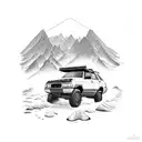 A 4RUNNER driving through a rugged mountain landscape tattoo design idea
