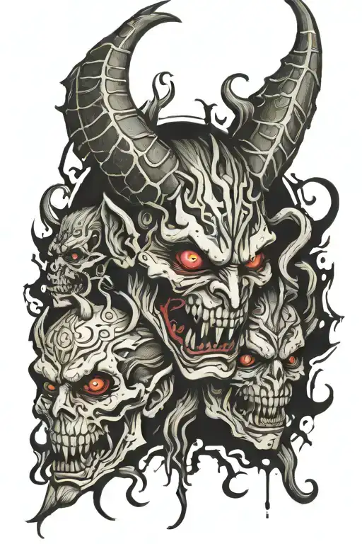 pain and the demon with several heads tattoo design idea