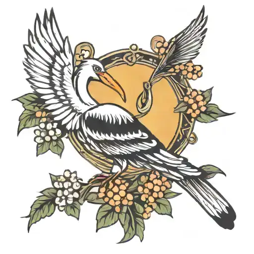 Stork and Viburnum tattoo design idea