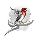 A fierce red robin bird symbolizing strength and determination in blackwork style tattoo design idea