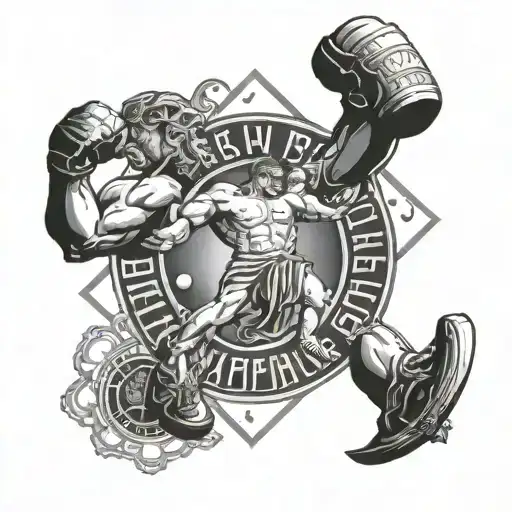 A Greek life inspired tattoo design incorporating elements of MMA, representing the client's occupation and passions tattoo design idea