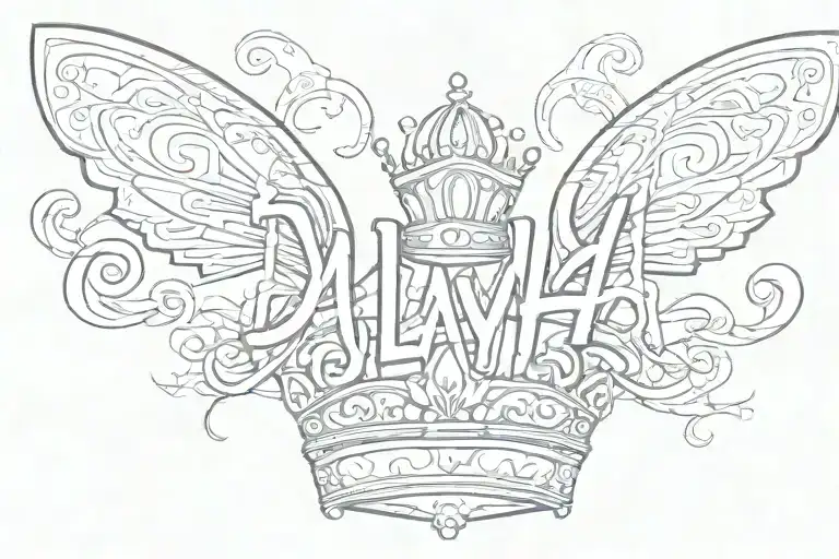 my daughter name Dalayha written in readable graffiti  font with a crown or butterfly  tattoo design idea
