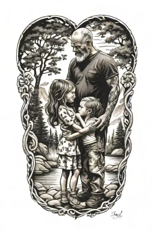 father,daughter,heart tattoo design idea