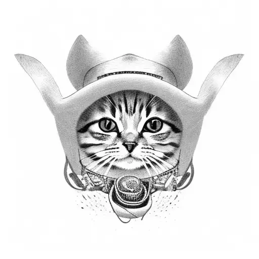 small cat with cowboy hat simple tattoo design idea