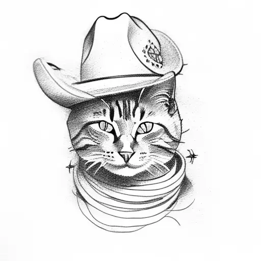 cat with cowboy hat tattoo design idea