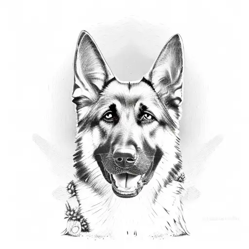 German Shepherd with Cactus in Desert tattoo design idea
