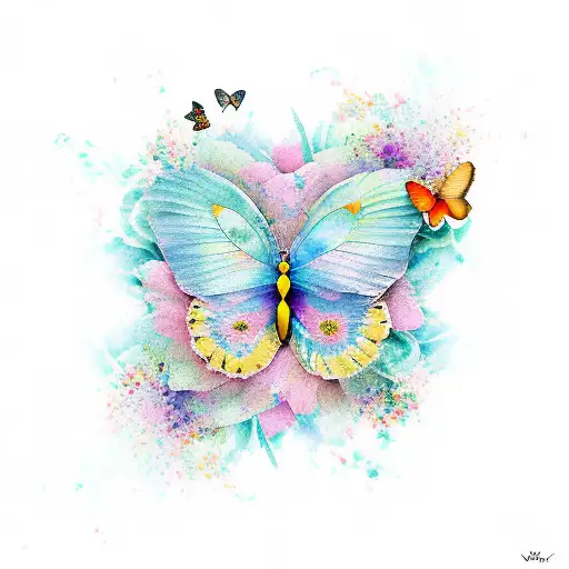 flower and butterflies watercolour  tattoo design idea