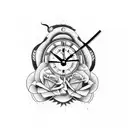 Snake and roses and clock tattoo design idea