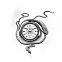 Snake and roses and clock tattoo design idea