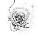 Snake and roses and clock tattoo design idea