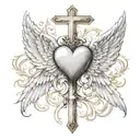 cross with heart in the middle and angel wings  tattoo design idea
