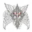 cross with heart in the middle and angel wings  tattoo design idea