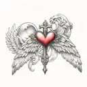 cross with heart in the middle and angel wings  tattoo design idea