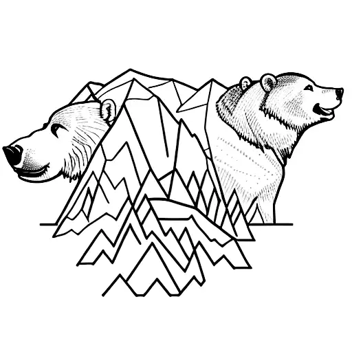 A majestic mountain range with a bear silhouette in the foreground tattoo design idea