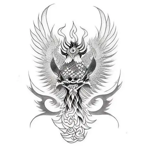 Simorgh that came out of the fire tattoo design idea
