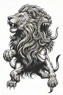 A lion roaring in front of the Greek Coliseum tattoo design idea