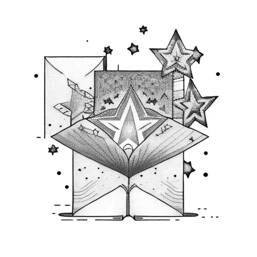 Stack of books with stars tattoo design idea