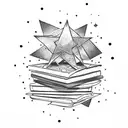 Stack of books with stars tattoo design idea
