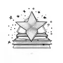 Stack of books with stars tattoo design idea