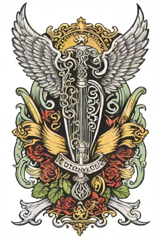 polish hussar wings Irish harp tattoo design idea
