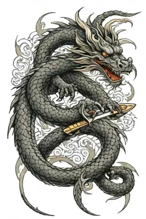 dragon wrapped around sword tattoo design idea