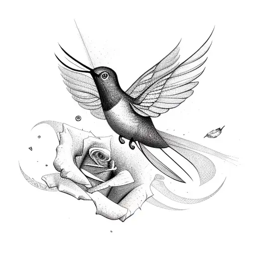 rose, humming bird, semi colon tattoo design idea