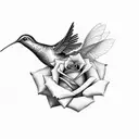 rose, humming bird, semi colon tattoo design idea