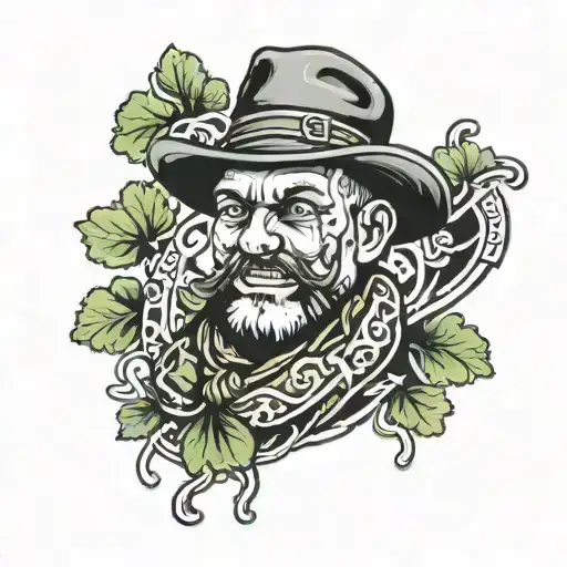 hooligan with scarf and shamrock surrounded tattoo design idea