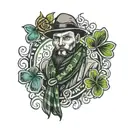 hooligan with scarf and shamrock surrounded tattoo design idea