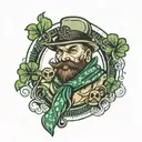 hooligan with scarf and shamrock surrounded tattoo design idea