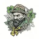 hooligan with scarf and shamrock surrounded tattoo design idea