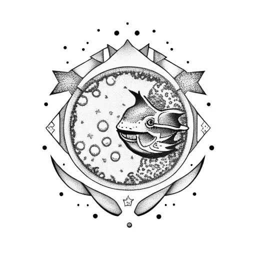 a david star with the aquarium sign tattoo design idea