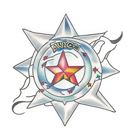 a david star with the aquarium sign tattoo design idea