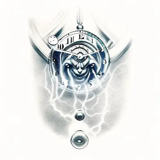 thor with a clock over her head holded by hand tattoo design idea