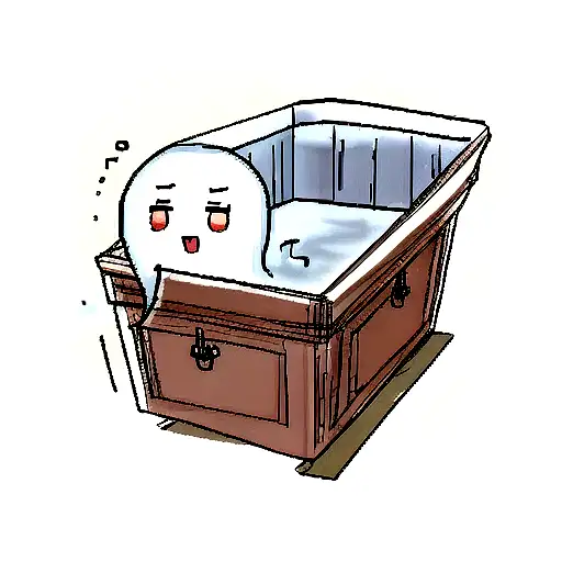 coffin with a cute ghost popping out of it tattoo design idea