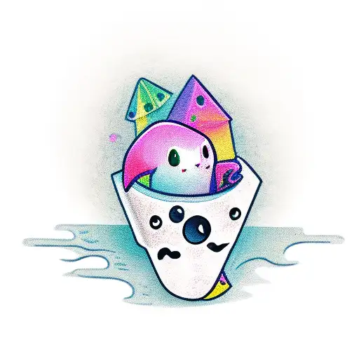 coffin with a cute ghost tattoo design idea