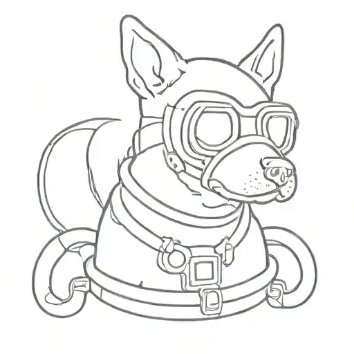 A minimalist tattoo of a dog wearing a diving mask, representing your love for dogs and diving tattoo design idea
