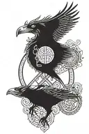 Huginn und Muninn, Mjolnir, Aegishelm, Vegvisir, Valknut, Horn Triskelion, Yggdrasil, Ouroboros, Netz von Wyrd, Troll tattoo design idea
