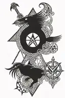 Huginn und Muninn, Mjolnir, Aegishelm, Vegvisir, Valknut, Horn Triskelion, Yggdrasil, Ouroboros, Netz von Wyrd, Troll tattoo design idea