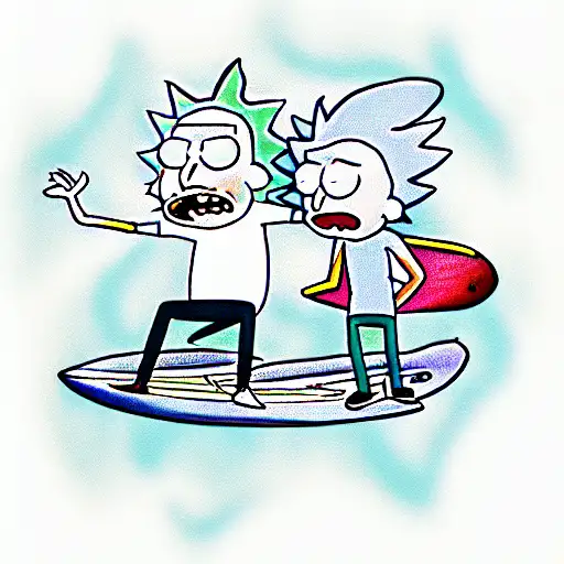  rick and morty on a surfboard  tattoo design idea