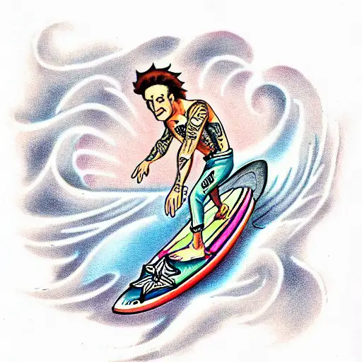 morty on a surfboard  tattoo design idea