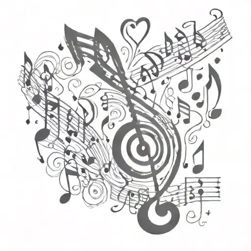 music notes, hearts, says aria fae  tattoo design idea