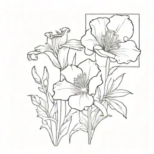 poppy, gladiolus, narcissus, sweetpea flower tattoo design idea