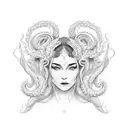 the high priestess tarot cart but it's a woman holding an octopus on her head and the tentacles act like her hair tattoo design idea