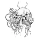 the high priestess tarot cart but it's a woman holding an octopus on her head and the tentacles act like her hair tattoo design idea