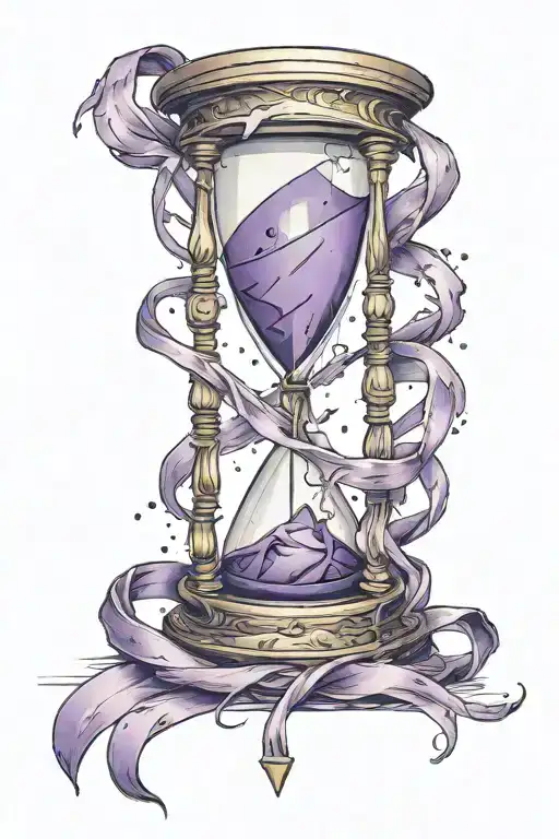 A tattered purple awareness ribbon wrapped around an hourglass tattoo design idea